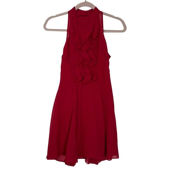 BCBGeneration Red Halter Semi Sheer Ruffle Flowy Short Sexy Event Dress Size 0 - Picture 1 of 9